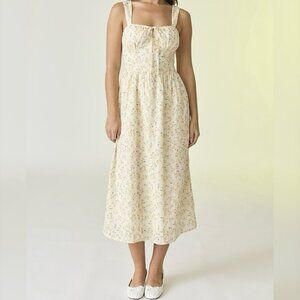 LOVE YOU MOST YELLOW FLORAL EYELET MIDI DRESS